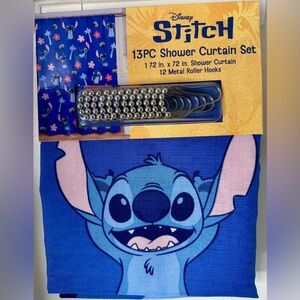 Disney Stitch Shower Curtain Set - Blue with Pink Accents